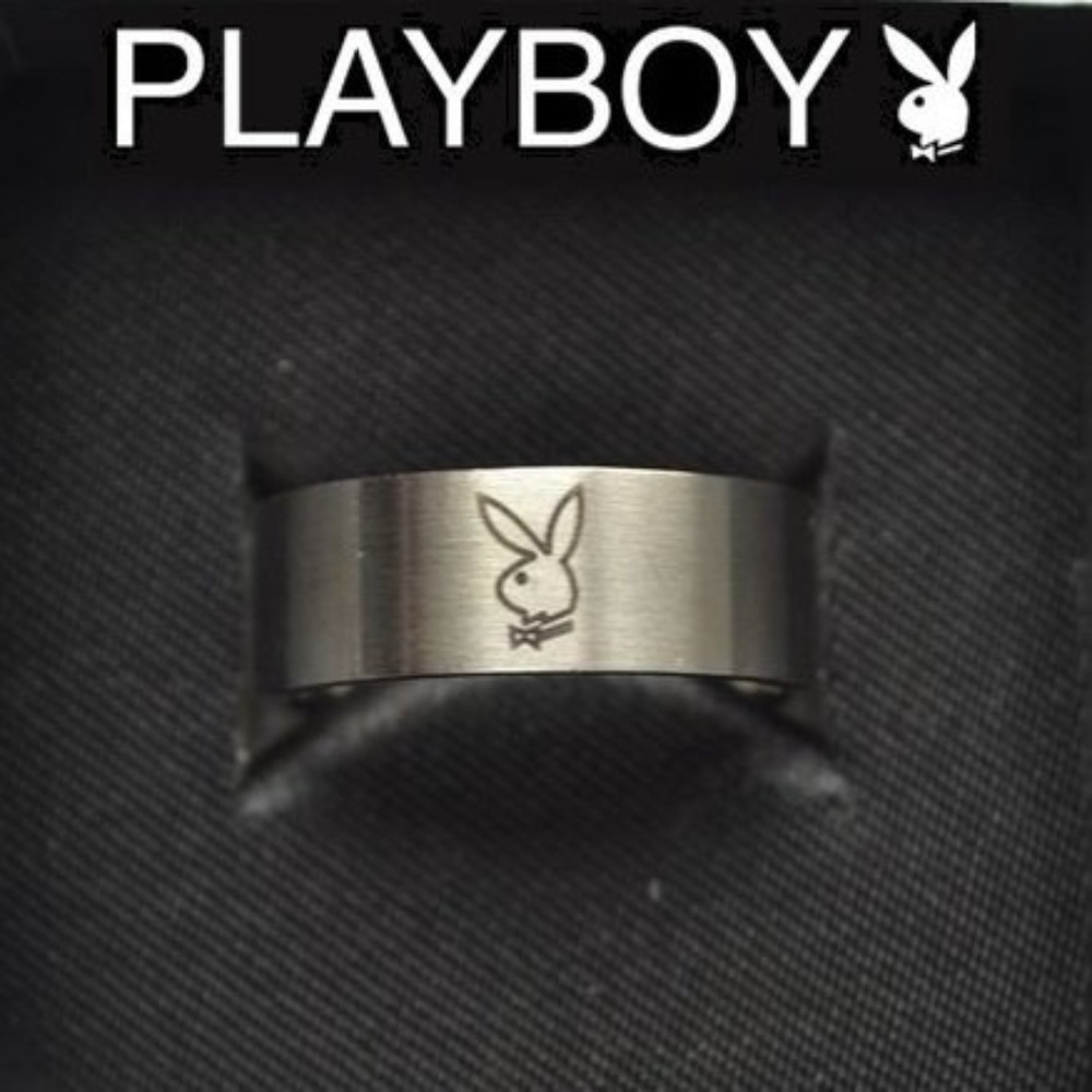 Mens Playboy Ring Bunny Logo Stainless Steel Wide Band Size 9.5 Men's Authentic